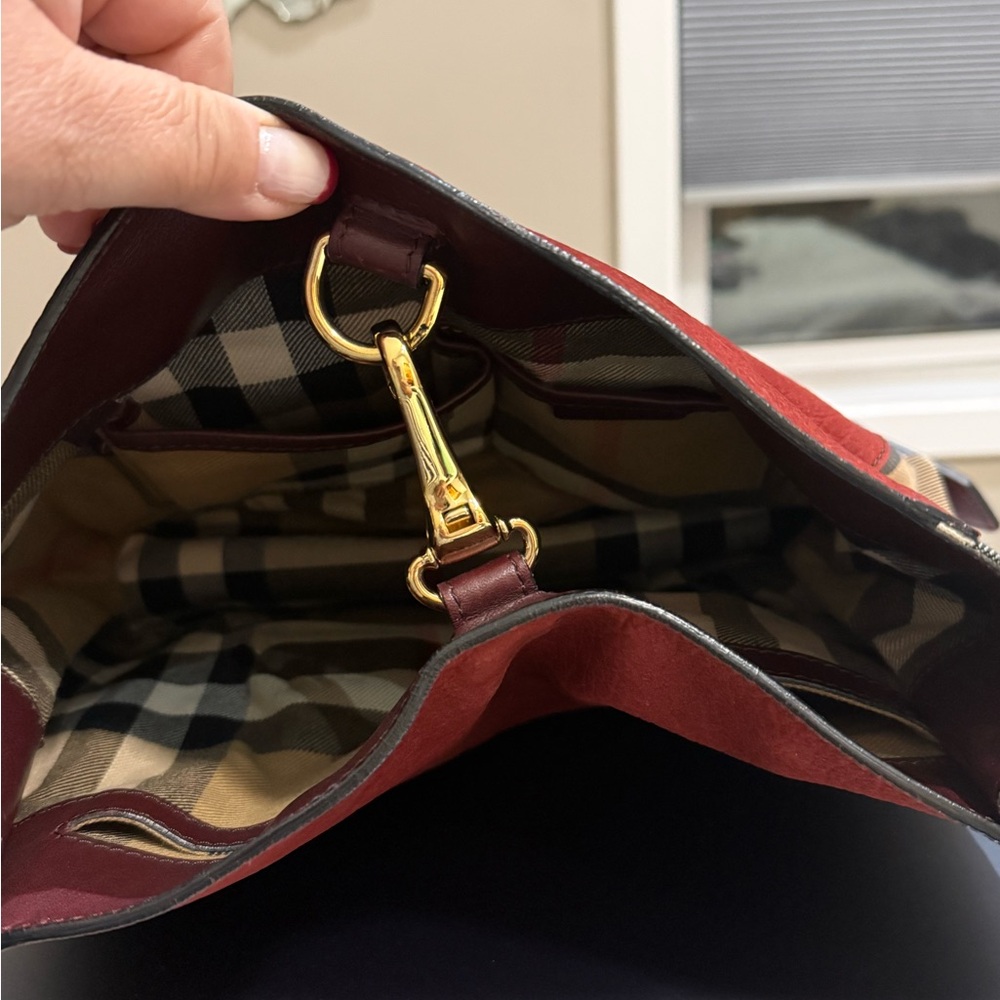 Burberry Red Leather Shoulder Bag with Signature Check Sides - Picture 9 of 9